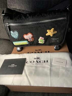 Coach Brain Dead Lane Messenger In Signature Nylon With Patches